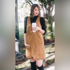 Max Studio Faux Suede Sleeveless Pinafore Mini Dress - Camel/Vicuna - XS